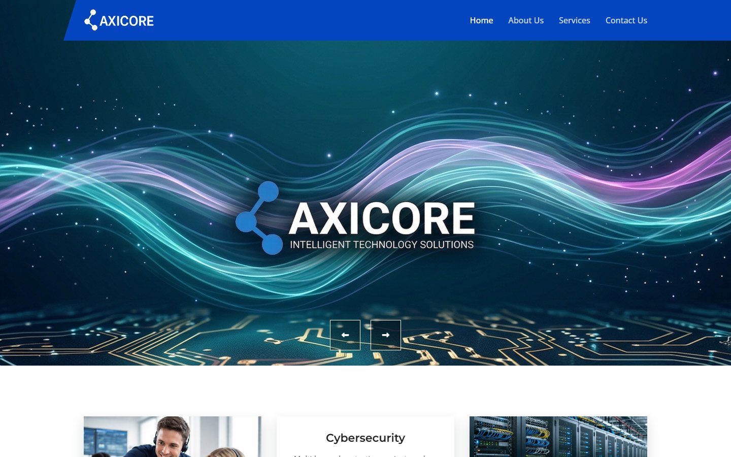 Axicore — desktop homepage screenshot