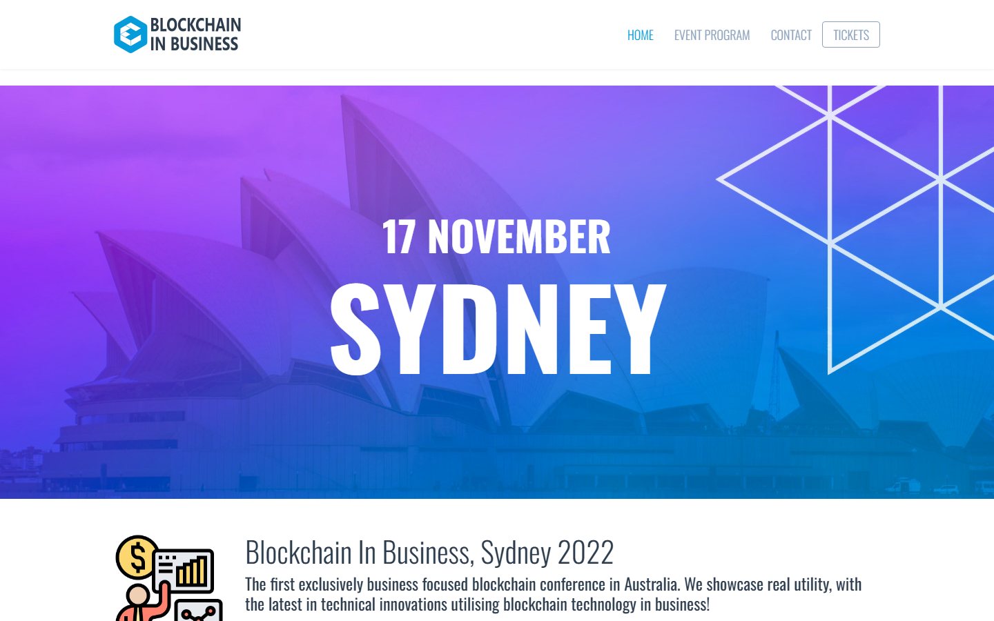Blockchain in Business — desktop homepage screenshot
