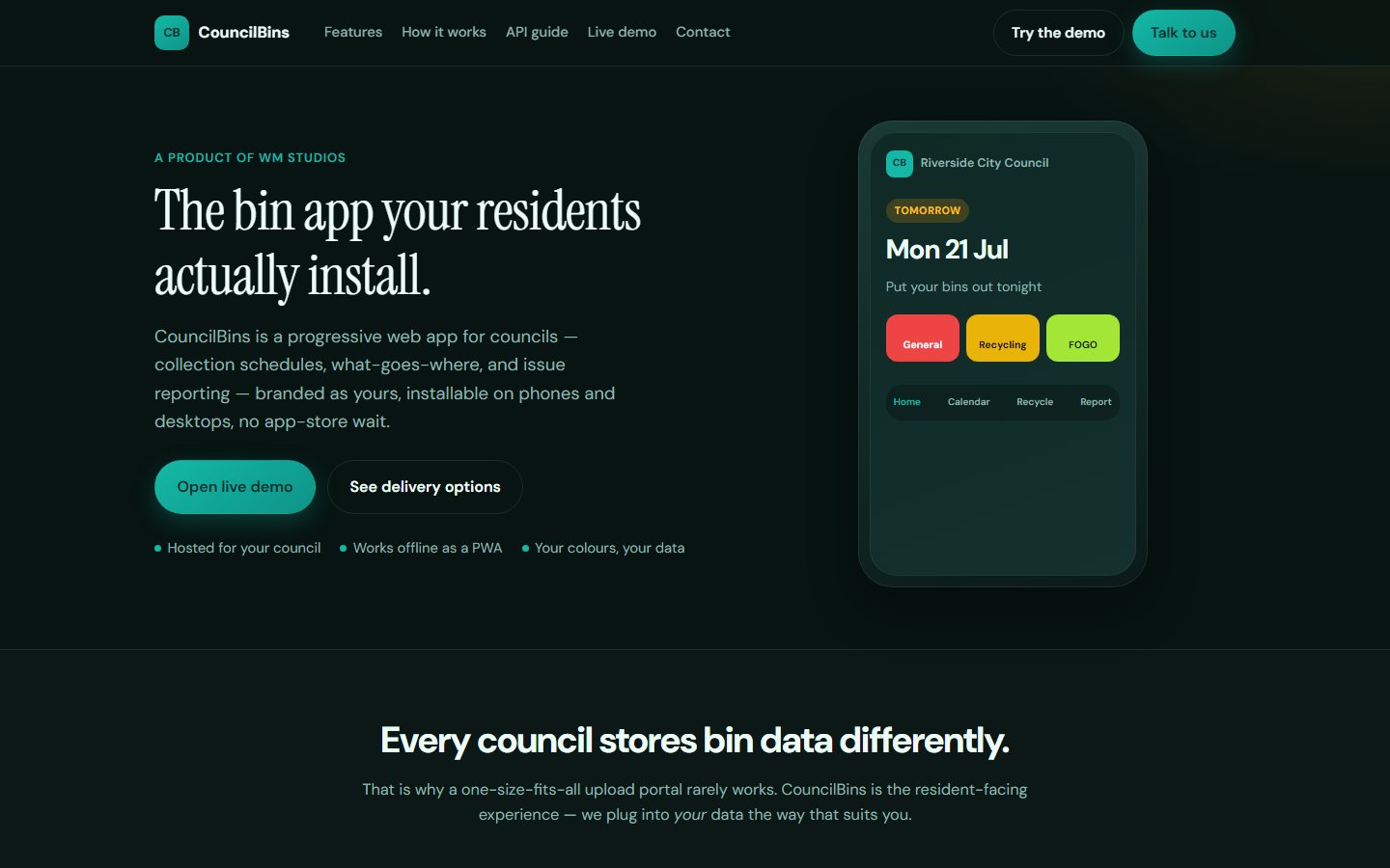 CouncilBins — desktop homepage screenshot