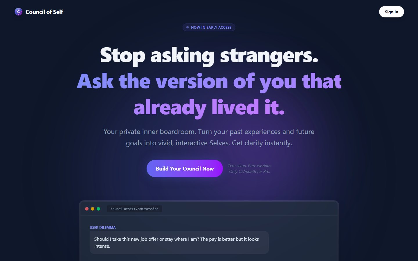 Council of Self — desktop homepage screenshot