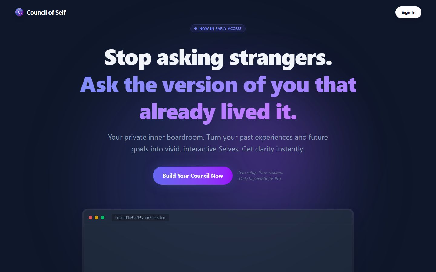 Council of Self marketing home — Stop asking strangers, ask the version of you that already lived it